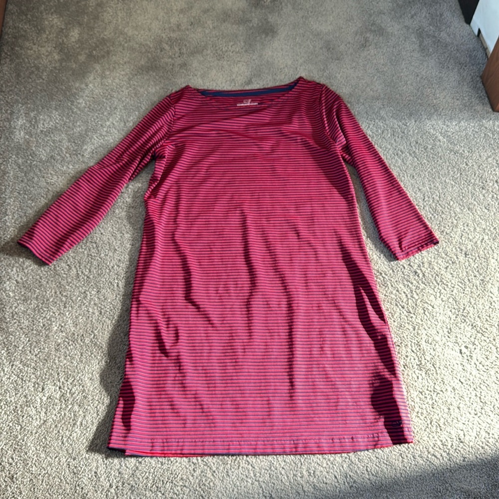 Vineyard Vines Sankaty Striped Performance Dress Red Navy SIZE L